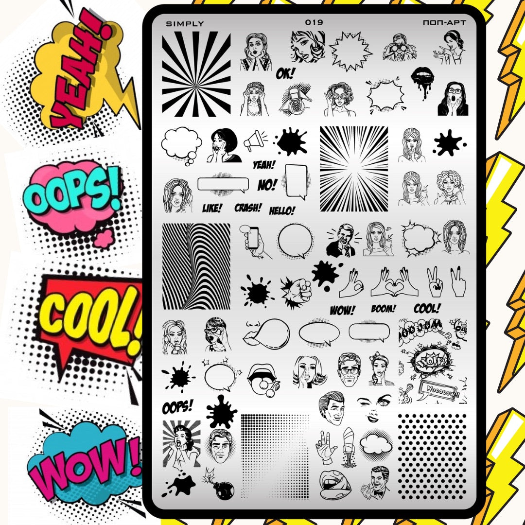 019 Stamping plate “Pop art”, 3,6*5,9 in