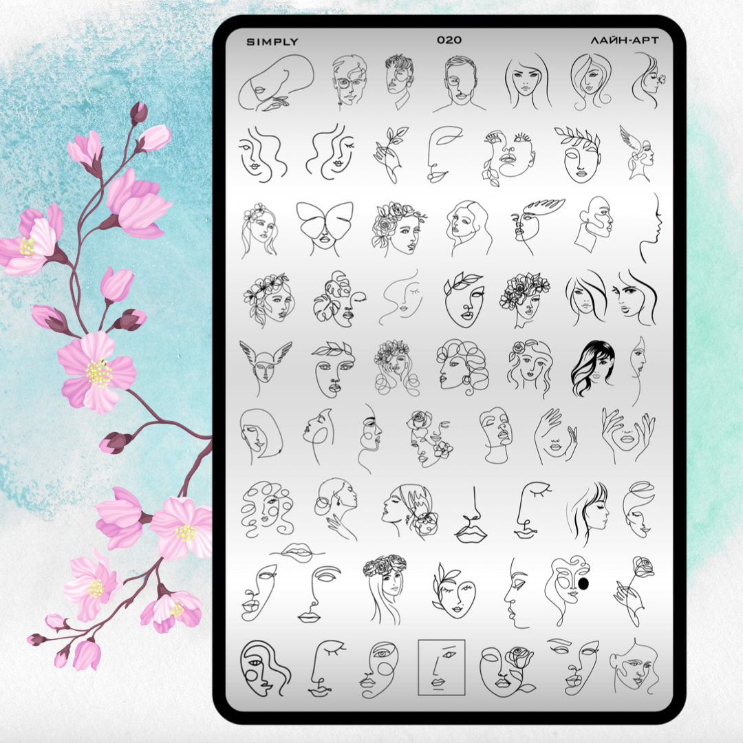 020 Stamping plate “Minimalistic faces”, 3,6*5,9 in